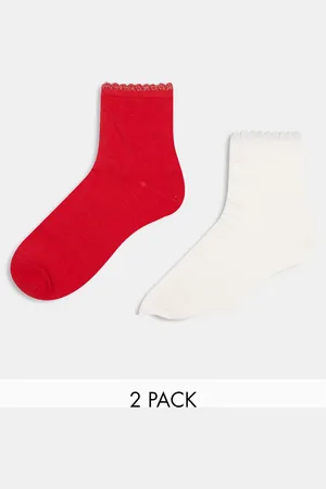 Cotton On Cotton On – 2er-Pack Socken in Perlweiß und Rot mit breiten Bündchen