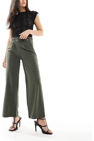 JDY – Elegante Cropped-Hose in Khaki mit hohem Bund und weitem Schnitt