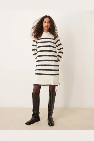 JDY – Hochgeschlossenes Strickkleid in und Weiß gestreift