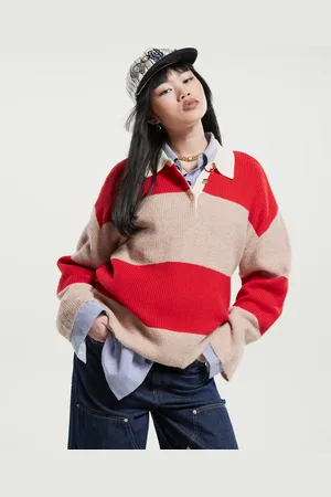 MANGO – Polopullover in Beige und Rot gestreift