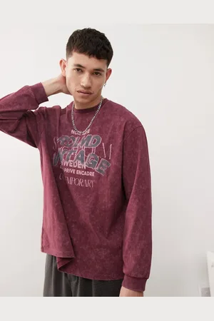 Reclaimed – Langärmliges T-Shirt in Burgunderrot