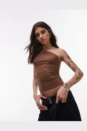 Topshop – Ärmelloses, gerafftes Oberteil in mit One-Shoulder-Träger