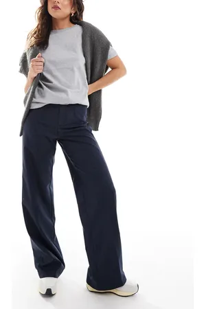 Bershka – Elegante Hose in Marineblau mit Nadelstreifen und weitem Schnitt