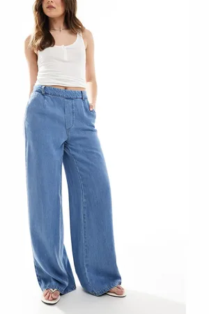 Object – Weit geschnittene Hose aus Denim-Chambray in Hellblau