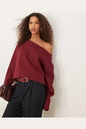 ASOS – Schulterfreies Interlock-Sweatshirt in Burgunderrot mit Oversize-Schnitt