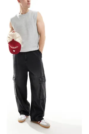 Pull&Bear – Superweite Cargo-Jeans in verwaschenem