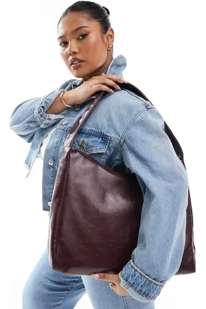 Pull&Bear – Mittelgroßer Shopper aus Kunstleder in kräftigem Burgunderrot