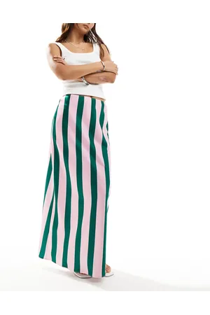 ASOS – Fließender Satin-Maxirock in Rosa und Grün mit Streifen
