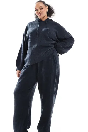 Pieces® Pieces Curve – Kuschelige Strick-Jogginghose in meliert mit Bündchen, Kombiteil