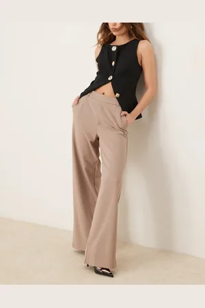 VILA – Hose in Pilzbraun mit weitem Bein und hohem Bund