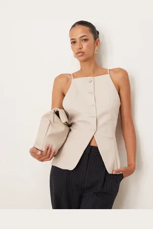Abercrombie & Fitch – Longline-Oberteil in Grau mit quadratischem Ausschnitt und Trägerdetail