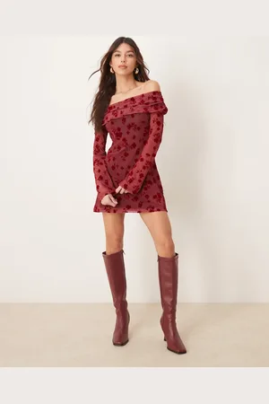 ASOS – Asymmetrisches Minikleid in aus beflocktem Netzstoff mit Fold-over-Design
