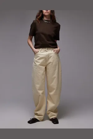 Topshop – Barrel-Jeans in Buttermilchgelb mit mittelhohem Bund