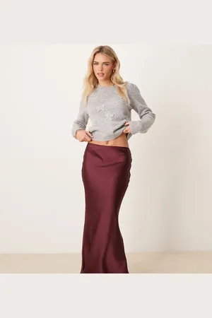 New Look – Satin-Midirock in Burgunderrot mit Schrägschnitt