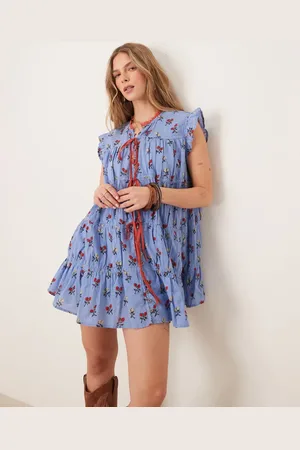 Free People – Kurzes Hängerkleid in mit Blümchenmuster in Orange