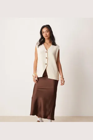 New Look – Satin-Midirock in mit Schrägschnitt