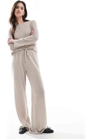 ONLY – Locker sitzende Hose in Beige mit Bindedetail vorne, Kombiteil