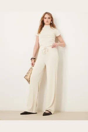 VILA – Elastische Hose in Creme mit weitem Schnitt, Kombiteil