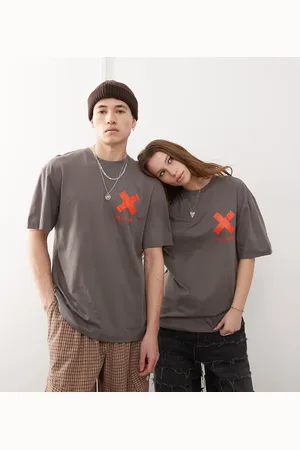 COLLUSION Unisex – T-Shirt in Anthrazit mit X-Logo in Orange