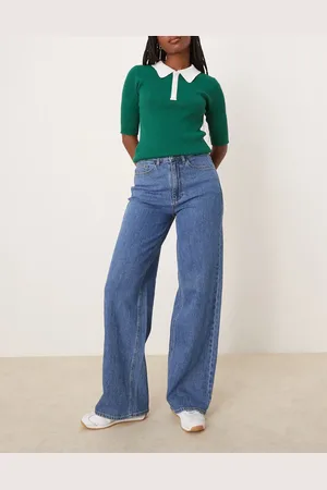 VILA – Mittelblaue Denim-Jeans mit hoher Taille und weitem Bein