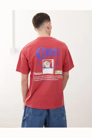 Obey – T-Shirt in pigmentiertem Himbeerrot mit „Relax“-Logo- und Rückenprint