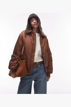Topshop – Bomberjacke aus Twill-Nylon in Schokobraun