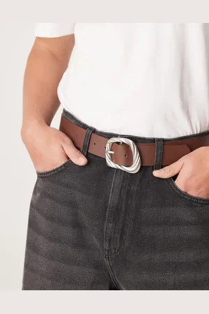 ASOS – Gürtel in Hellbraun mit silberfarbener Schnalle mit Rillendesign