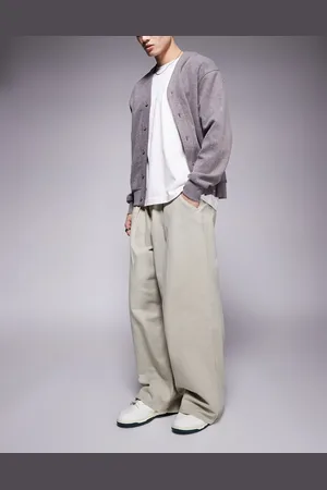 ASOS – Sehr weite Schlupfhose in Steinbeige mit Bundfalten
