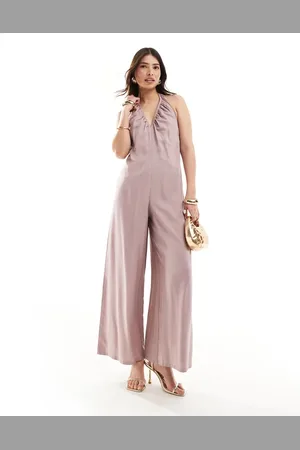 ASOS – Neckholder-Jumpsuit in Mauve mit tiefem V-Ausschnitt