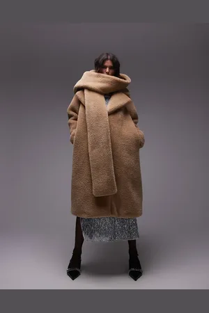 Topshop – Auffälliger Super-Oversize-Mantel aus Teddyfell in mit Kapuzenschal