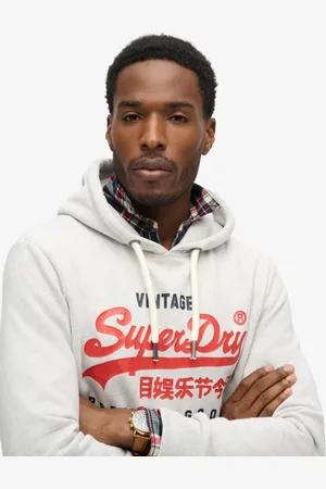 Superdry – Duo – Kapuzenpullover in meliertem Gletschergrau mit Vintage-Logo