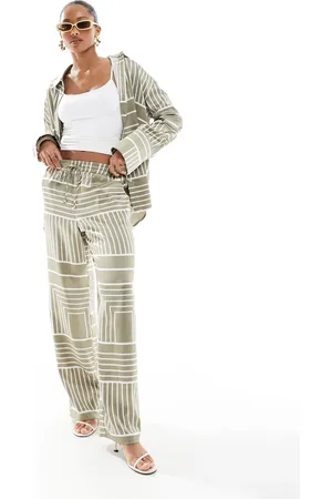 4th & Reckless – Hose aus Satin mit weitem Schnitt in Salbeigrün mit Kachelmuster, Kombiteil