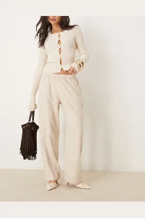 Abercrombie & Fitch – Gerade geschnitten Hose in Beige mit einer Leinenmischung und elastischem Bund