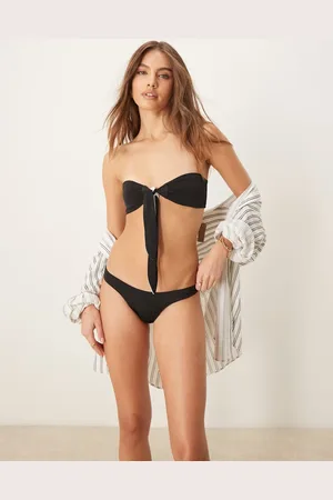 Free Society – Bikinihose in Schwarz und Weiß mit hohem Beinausschnitt