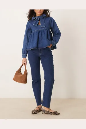 JDY – Jeans in Dunkelblau mit geradem Schnitt und hohem Bund