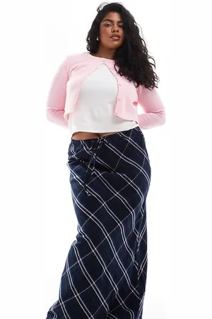 ASOS ASOS DESIGN Curve – Maxirock in Blau-Rosa kariert mit Taillenband
