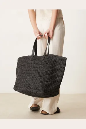ASOS – Oversize-Tragetasche aus Stroh in Schwarz mit Häkeloptik