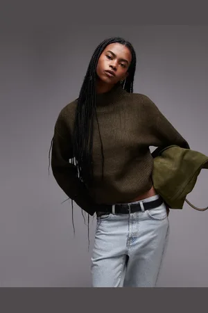 MANGO – Hochgeschlossener Pullover aus Grobstrick in Khaki