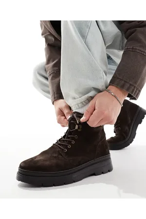 ASOS – Schnürstiefel aus braunem Wildleder mit Keilabsatz