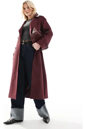 ASOS – Hochwertiger Trenchcoat aus Wildlederimitat in Burgunderrot