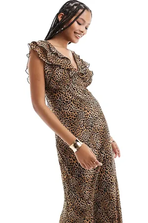 New Look – Midikleid mit Leopardenprint und Puffärmeln