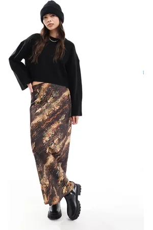 ASOS – Satin-Maxirock mit Bias-Cut und Animalprint