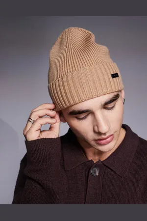 HUGO BOSS BOSS – Fati – Strickmütze in Hellbraun