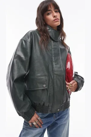 Topshop – Oversize-Bomberjacke aus Kunstleder in