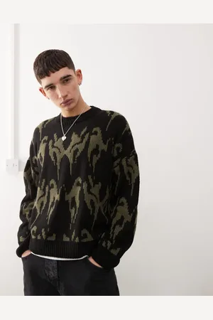 COLLUSION Unisex – Oversize-Strickpullover in Khaki im Jacquard-Design