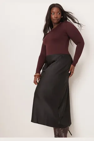 New Look New Look Curve – Satin-Midirock in mit Schrägschnitt