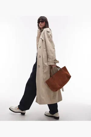 Topshop – Longline-Trenchcoat in Steinbeige mit Oversize-Schnitt