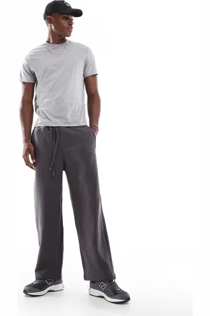 Pull&Bear – Schwere Jogginghose in Anthrazit mit weitem Bein