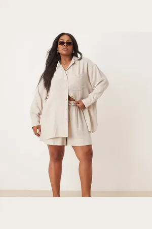 ASOS ASOS DESIGN Curve – Isabel – Kombinierbare Strand-Shorts in Leinenoptik, in neutralem Farbton