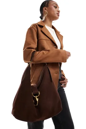 ASOS – Wildleder-Tote-Bag in Schokobraun mit Metall-Clip